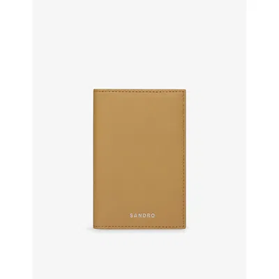 Sandro Mens Natural Logo-embossed Leather Cardholder In Brown