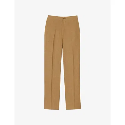 Sandro Mens Naturels Elasticated-waist Straight-leg Linen Trousers