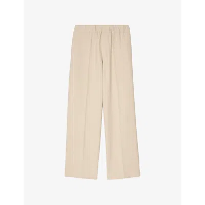 Sandro Mens Naturels Elasticated-waist Wide-leg Stretch-woven Trousers