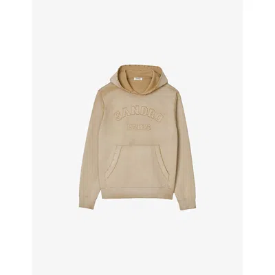 Sandro Mens Naturels Logo-patch Regular-fit Cotton Hoody Xl