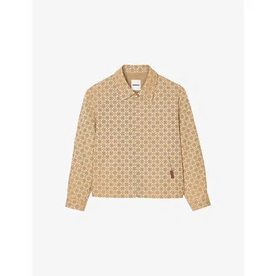 Sandro Mens Naturels Monogram-print Regular-fit Cotton Jacket Xl
