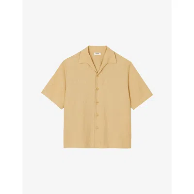 Sandro Cotton-linen Short-sleeve Shirt In Beige