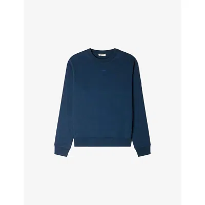 Sandro Mens  Branded Crewneck Cotton-jersey Sweatshirt In Blue