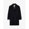 Sandro Mens Navy Blue Button-up Regular-fit Wool And Cashmere-blend Coat In Black
