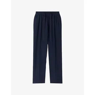 Sandro Mens Drawstring-waist Straight-leg Woven Trousers Navy Blue Xl In Black