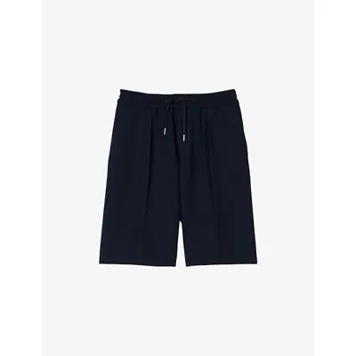 Sandro Mens Navy Blue Drawstring-waist Regular-fit Stretch-jersey Shorts In Black