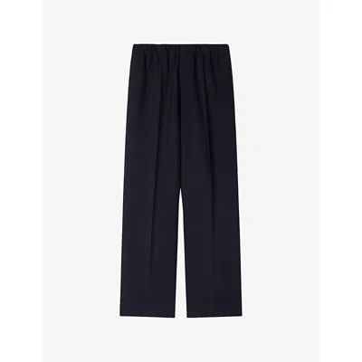 Sandro Mens Navy Blue Elasticated-waist Wide-leg Stretch-woven Trousers