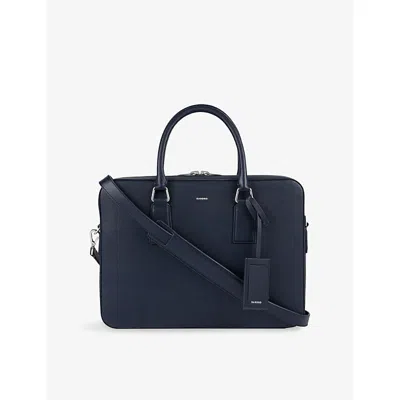 Sandro Mens Navy Blue Grained Large Leather Briefcase