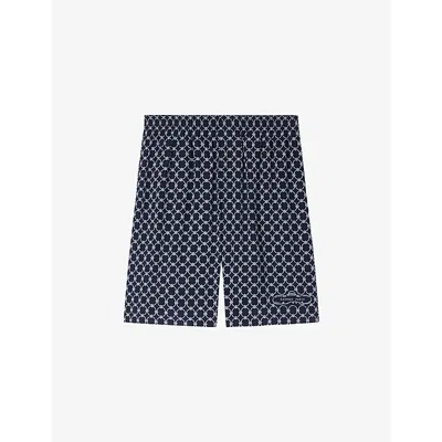 SANDRO MENS NAVY BLUE GRAPHIC-PRINT ELASTICATED-WAIST WOVEN SHORTS XL