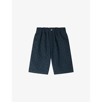 Sandro Mens  Grid-pattern Elasticated-waist Denim Shorts In Blue