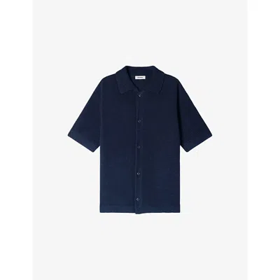 Sandro Mens  Jute Short-sleeve Woven Shirt In Blue