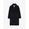 Sandro Mens Navy Blue Lapel-collar Double-breasted Wool Coat In Black