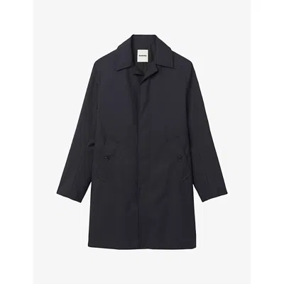 Sandro Mens  Lapel-collar Regular-fit Technical Wool-blend Coat In Blue