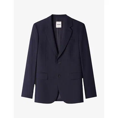 Sandro Mens Navy Blue Lapel-collar Single-breasted Wool Suit Jacket