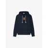 Sandro Mens Navy Blue Leather-patch Relaxed-fit Cotton-jersey Hoody Xl