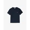 Sandro Mens Navy Blue Logo-patch Crewneck Cotton T-shirt