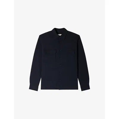 Sandro Mens Navy Blue Long-sleeved Chest-pocket Woven Shirt
