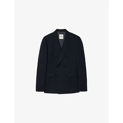 Sandro Mens Navy Blue Regular-fit Double-breasted Wool Suit Jacket