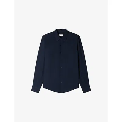 Sandro Mens Navy Blue Relaxed-fit Long-sleeve Linen Shirt