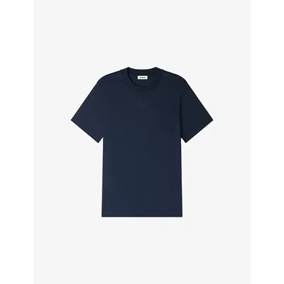 Sandro Mens Navy Blue Short-sleeved Cotton-jersey T-shirt Xs