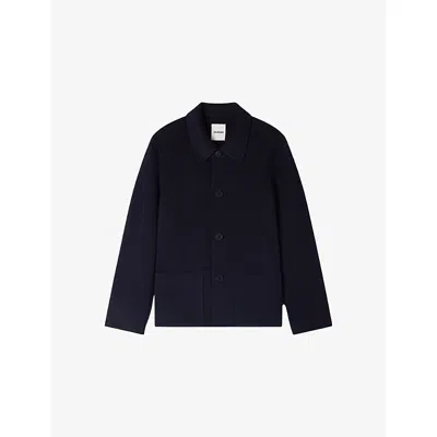 Sandro Mens Navy Blue Side-pocket Wool-blend Worker Jacket