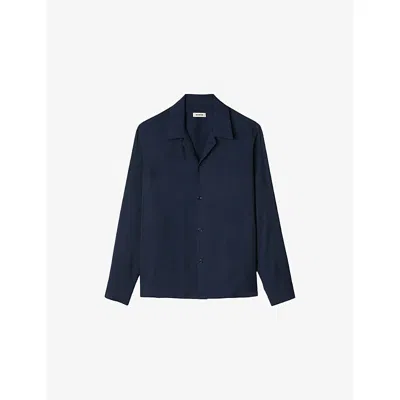 Sandro Mens Navy Blue Spread-collar Relaxed-fit Woven Shirt