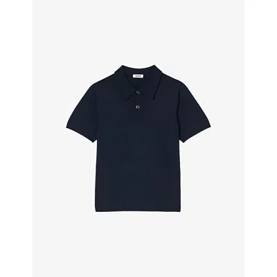 Sandro Mens Navy Blue Stretch-woven Polo-shirt In Black