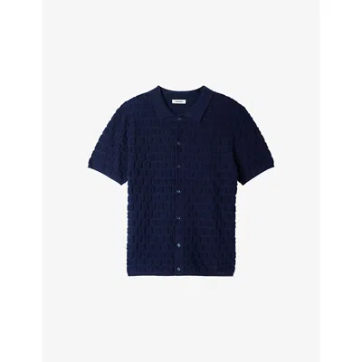 Sandro Mens Navy Blue Terry Short-sleeve Knitted Cardigan