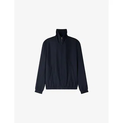 Sandro Mens  Zipped Stand-collar Woven Jacket In Blue