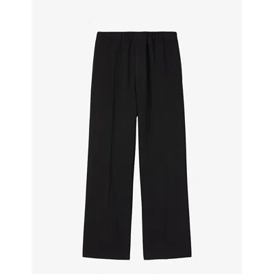 Sandro Mens Noir / Gris Elasticated-waist Wide-leg Stretch-woven Trousers Xl In Black