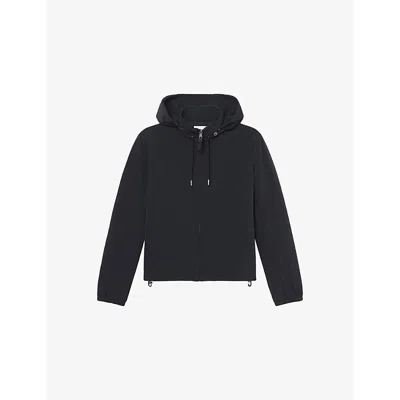 SANDRO MENS NOIR / GRIS HOODED ZIP-UP STRETCH-WOVEN JACKET
