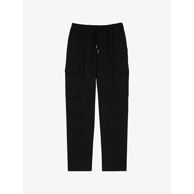 Sandro Men's Noir / Gris Patch-pocket Elasticated-waist Stretch-wool Cargo Trousers