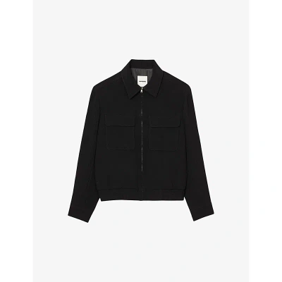 Sandro Blouson Pleated Relaxed Zip Jacket In Black