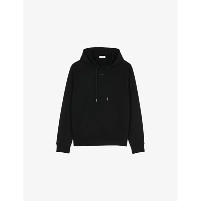 Sandro Mens  Tonal-logo Regular-fit Cotton-jersey Hoody In Noir / Gris