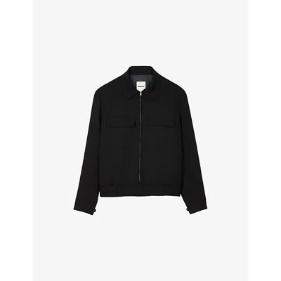 Sandro Mens  Zip-up Chest-pocket Wool-blend Jacket In Noir / Gris