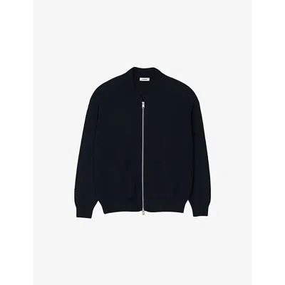 Sandro Mens  Ribbed-collar Regular-fit Cotton-blend Knitted Jacket In Bleus