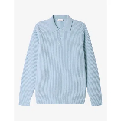 Sandro Mens Ribbed Long-sleeve Wool Jumper Blue Sky