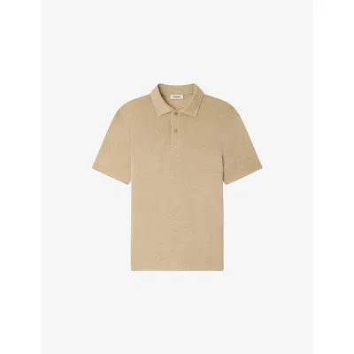 Sandro Mens Sand Beach Marled Regular-fit Linen Polo Shirt In Brown