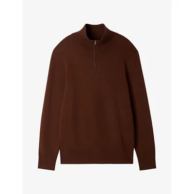 Sandro Mens  Boxy Stand-collar Cotton And Wool-blend Jumper In Brown