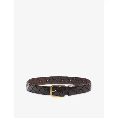 Sandro Mens  Braided Leather Buckle Belt In Brown