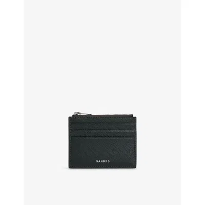Sandro Mens  Branded Leather Card Holder In Green