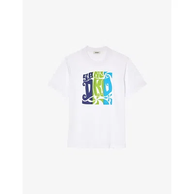 Sandro Mens Naturels Branded-print Short-sleeved Cotton-jersey T-shirt In Optic White