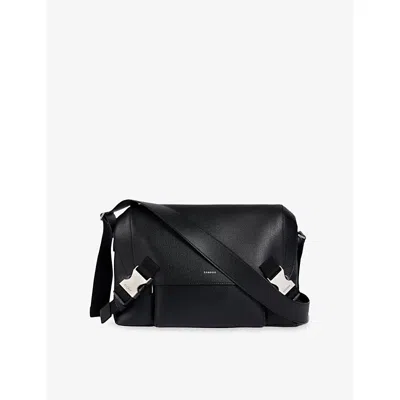 Sandro Mens  Brand-embossed Leather Messenger Bag In Black