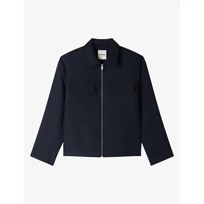 Sandro Mens  Collared Patch-pocket Wool-blend Jacket In Blue