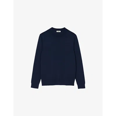 Sandro Mens Bleus Crewneck Fine-knit Jumper