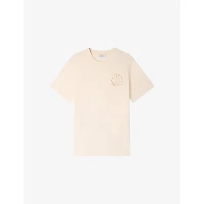 Sandro Mens Butter Cream Crochet-flower Short-sleeved Cotton-jersey T-shirt Xl In Neutral