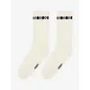 Sandro Mens Off White Embroidered-trim Ribbed Stretch-cotton Socks In Neutral