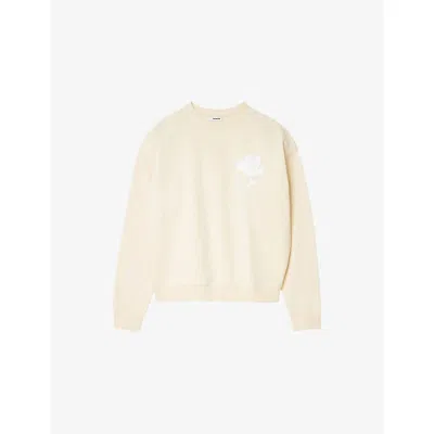 Sandro Mens Butter Cream Floral-appliqué Relaxed-fit Cotton Sweatshirt In Yellow
