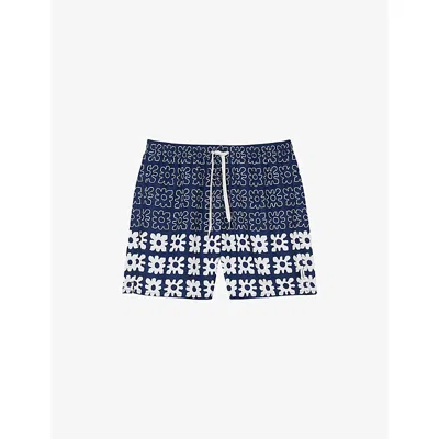 Sandro Mens Bleus Floral Graphic-print Straight-leg Swim Trunks