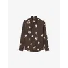 Sandro Mens Chocolate Floral-print Pointed-collar Linen Blend Shirt In Brown